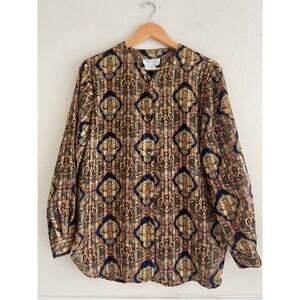 TESS vintage button up shirt jacquard print‎ size Medium whimsy Festival